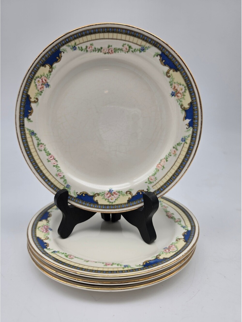 Nautilus Vintage Floral Rim Ceramic Salad Plates Set of 6 Original Set